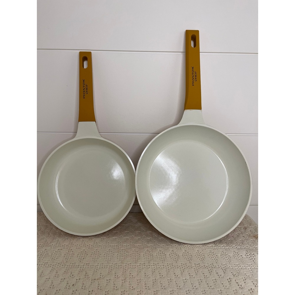 Phantom Chef 2 Piece Fry Pans Mustard Yellow Ceramic Non-Stick Skillet 8in 10in